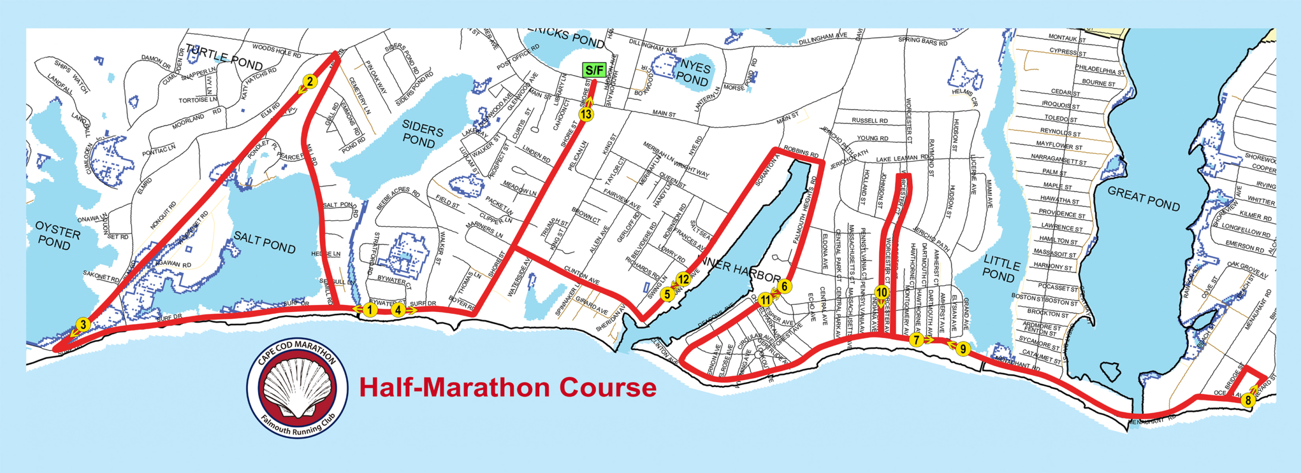 Cape Cod Marathon Half route map